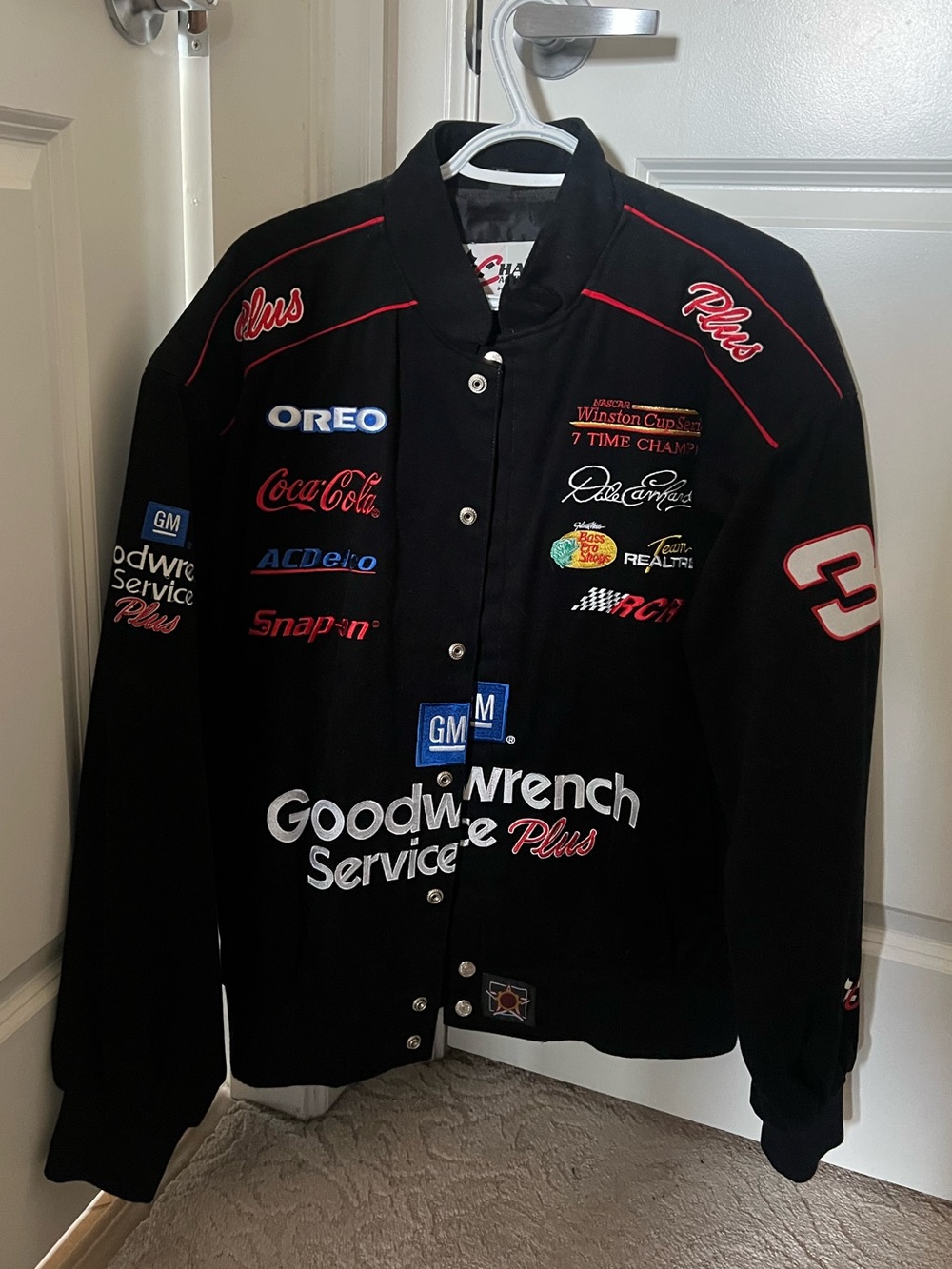Vintage Dale Earnhardt Good Wrench Black Mens L Jacket 90s Jeff Hamilton NASCAR